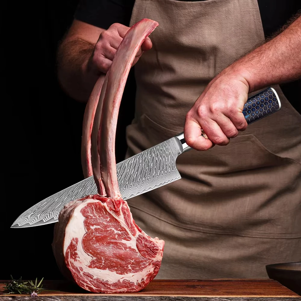 XITUO Damascus chef knives, 8 inch professional kitchen knife, beautiful Resin & Wooden Handle chef knife & durable sharp blade