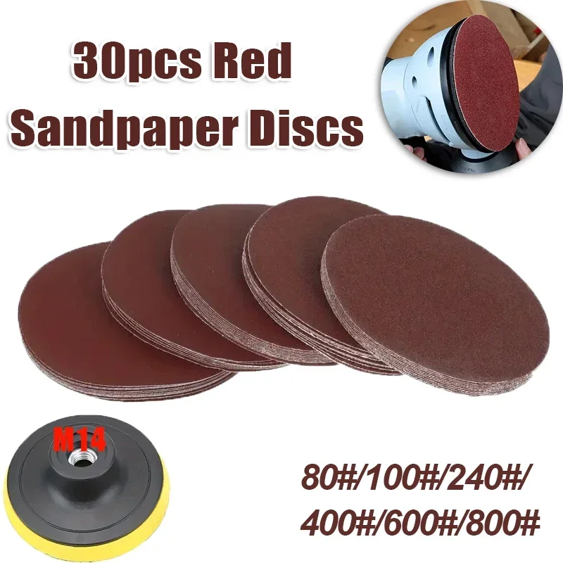 

30 шт. 4-дюймовые красные шлифовальные шлифовальные диски с подкладкой M14 для эффективного шлифования и полировки 80 # /100 # /240 # /400 # /600 # /800