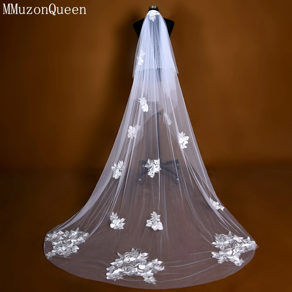 MMQ Classic 3M Embroidered Floral Piece Bridal Veil Cathedral Wedding Accessory Outdoor Lawn Lady Wedding Dress M79