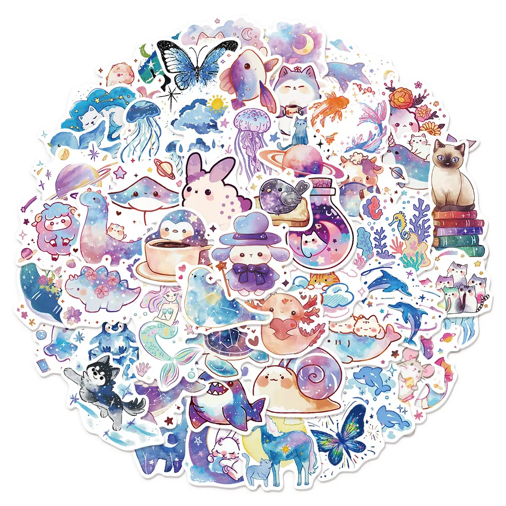 53PCS süße Sternenhimmel Aquarell Kreaturen Spaß Graffiti Aufkleber DIY Telefon Fall Notebook Scrapbook Telefon Aufkleber