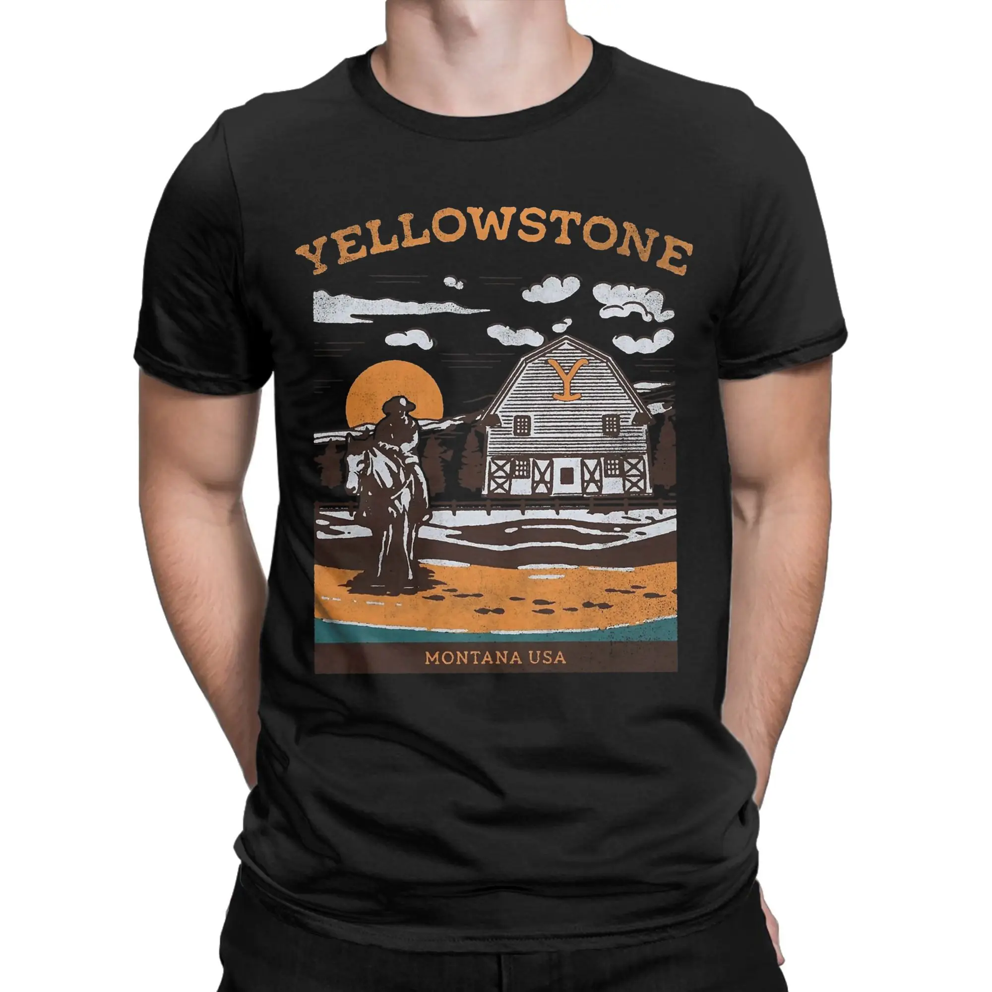 

Men Yellowstone Montana USA Dutton Ranch Vintage T Shirts 100% Cotton Tops Novelty Short Sleeve Crewneck Tees Printed T-Shirts