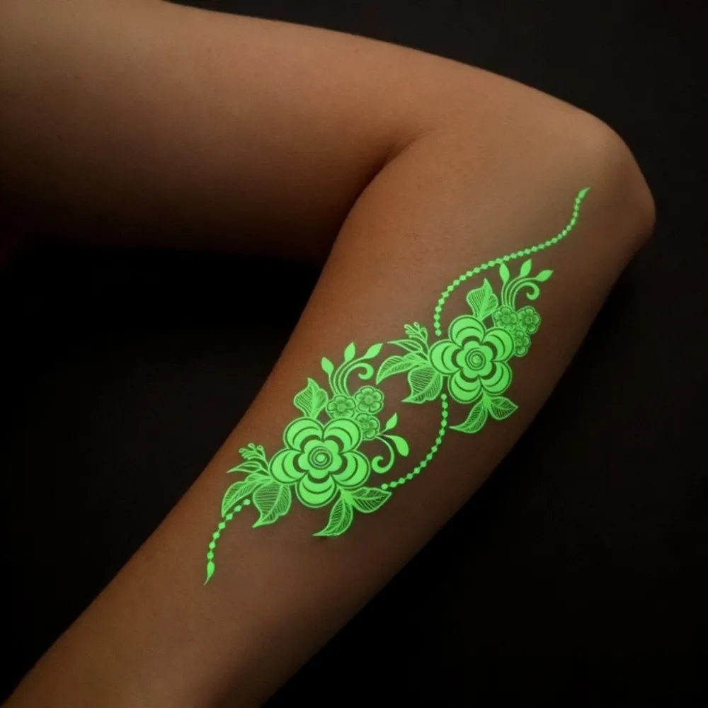 Water Transfer Decals Fluorescence Henna Tattoo Stickers India Mehndi Flower Fake Henna Temporary Tattoo Instant Waterproof