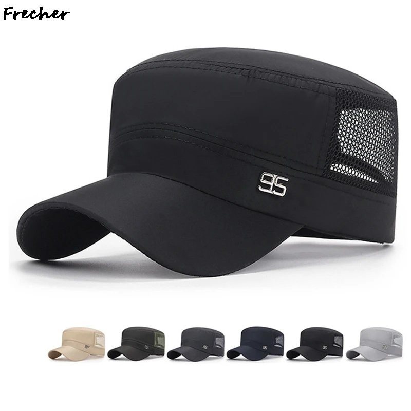 Men Adjustable Size Golf Caps Mesh Breathable Military Hats Summer Snapback Hat Daddy Grandpa Flat Top Cap Male Sports Casquette