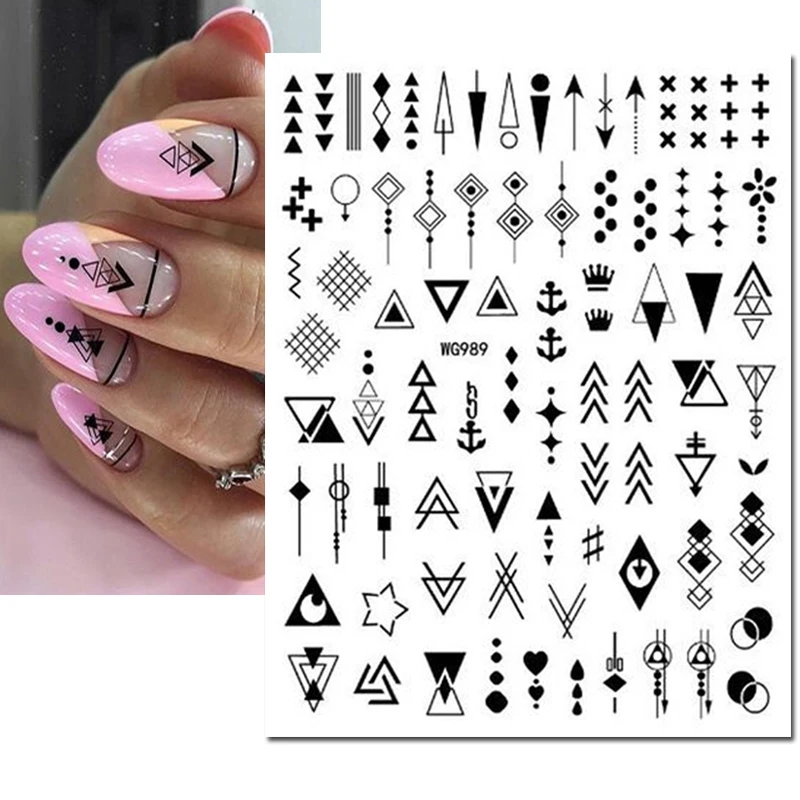 Adesivi per cursori adesivi per nail art 3D Linee geometriche Disegni Lacci Volti Lettere d'amore Decalcomanie per unghie Decorazione Salone di bellezza