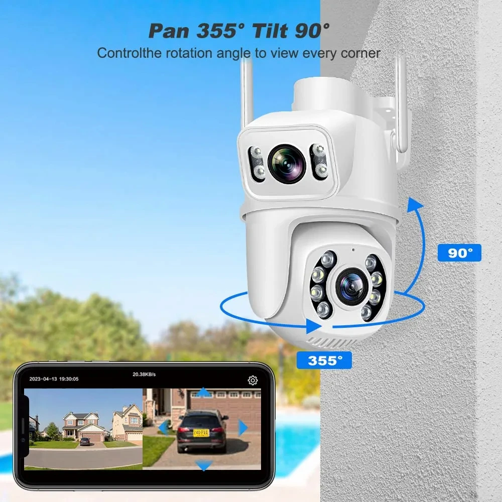 4K Wireless Dual Lens PTZ Camera Alarm System Secutrity Home WIFI ICSee 2Audio Motion Detect IP Camera Work 8MP 10CH POE NVR Kit