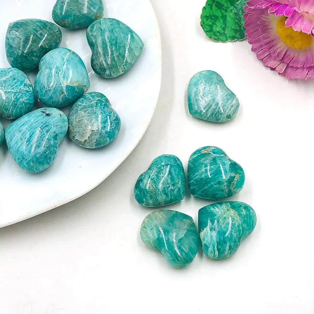 1pc Natural Stone Green Amazonite Heart Quartz Crystals Healing Energy Palmstone DIY Home Room Garden Decoration Ornaments Gift