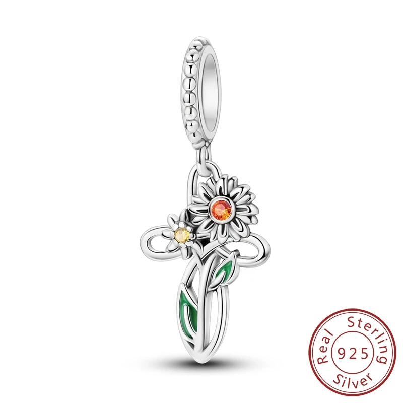 

Beautiful 100% 925 Sterling Silver Sunflower Guardian Dangle Charm Fits Pandora Bracelet For Family Party Jewelry Gift