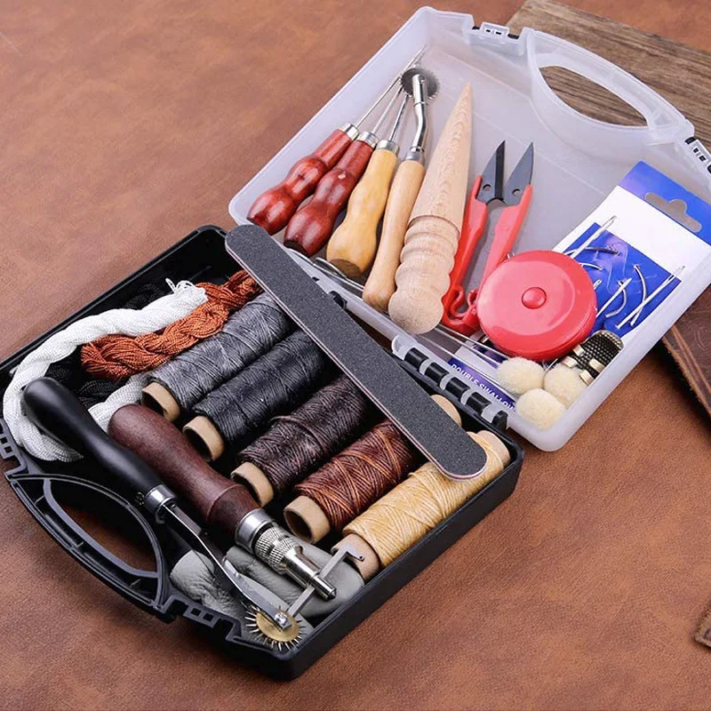 

Leather Craft Work Tool Kit with Wax Thread Leather Rivet Tool
