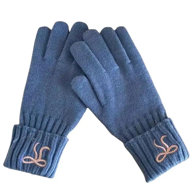 

652F Trendy Warm Thermal Gloves Knitted Stylish Bowknot Gloves for Cold Weather Winter Cycling Skiing Climbing