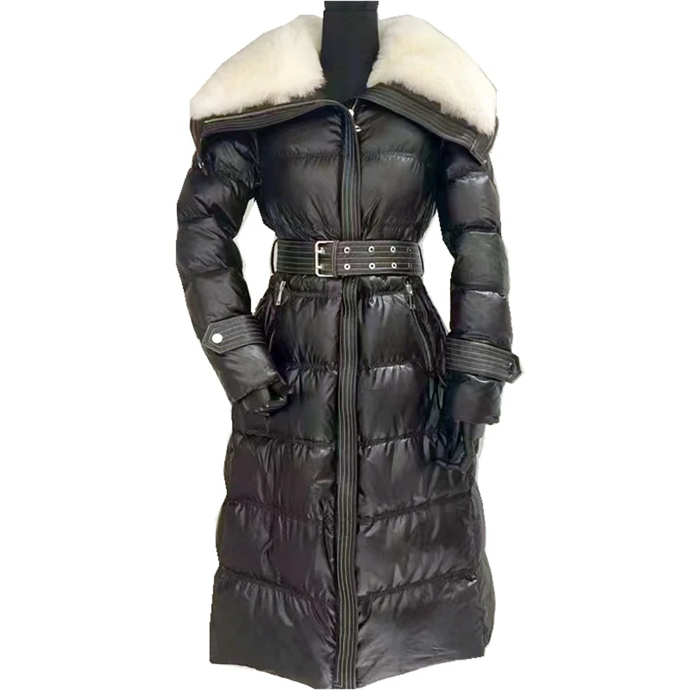 

European Winter Women Parkas Down Coats Lamb Fur Collar Lady Warm Outwear Overcoat LF2321YN