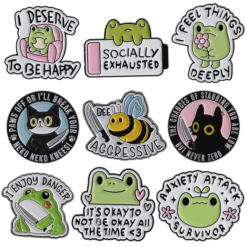 Alfileres esmaltados de ranas bonitas, libro de hechizos de abeja y gato negro, broche de bruja, bolsa de ropa, sombrero, Pin de solapa, insignia, joyería de animales Emo, regalo para amigos