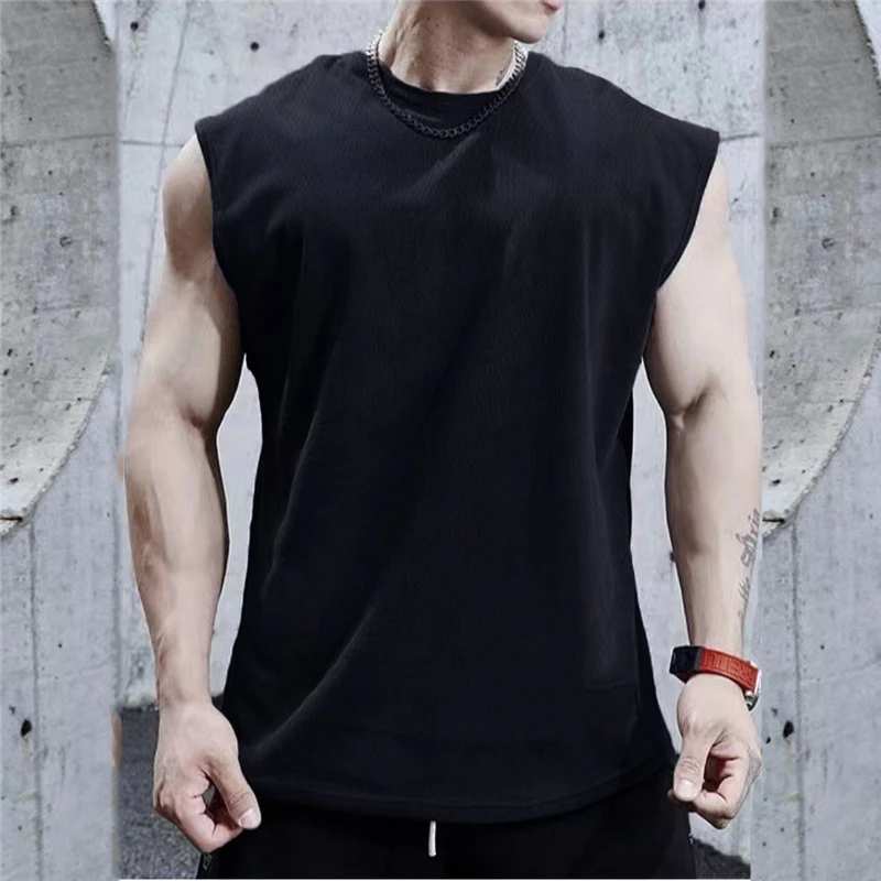 Summer Plain Mens Fitness Singlets Loose Mesh Gym Tank Tops Bodybuilding Clothing Sports Oversized Muscle Sleeveless Shirt