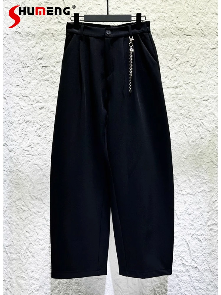 

Мужские брюки 2025 года, новая мода, индивидуальный дизайн, украшение на цепочке, мужские трендовые свободные прямые изогнутые брюки, шикарные длинные брюки