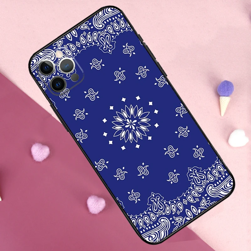 Blue Bandana Phone Case For iPhone 13 14 15 16 Pro Max Plus 11 12 Pro Max 7 8 X XS XR 12 13 Mini Cover