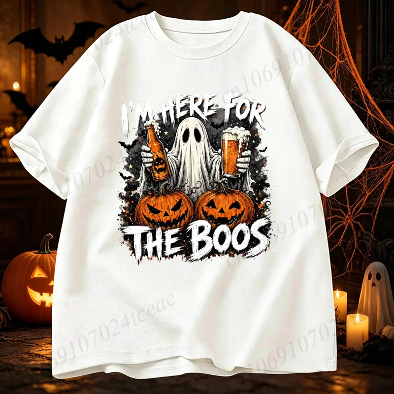 T-shirts Short Sleeve I'm Here For The Boos Graphic Shirt Funny Ghost Beer Women Men Tshirt Halloween Drinking Print Tee Clothes