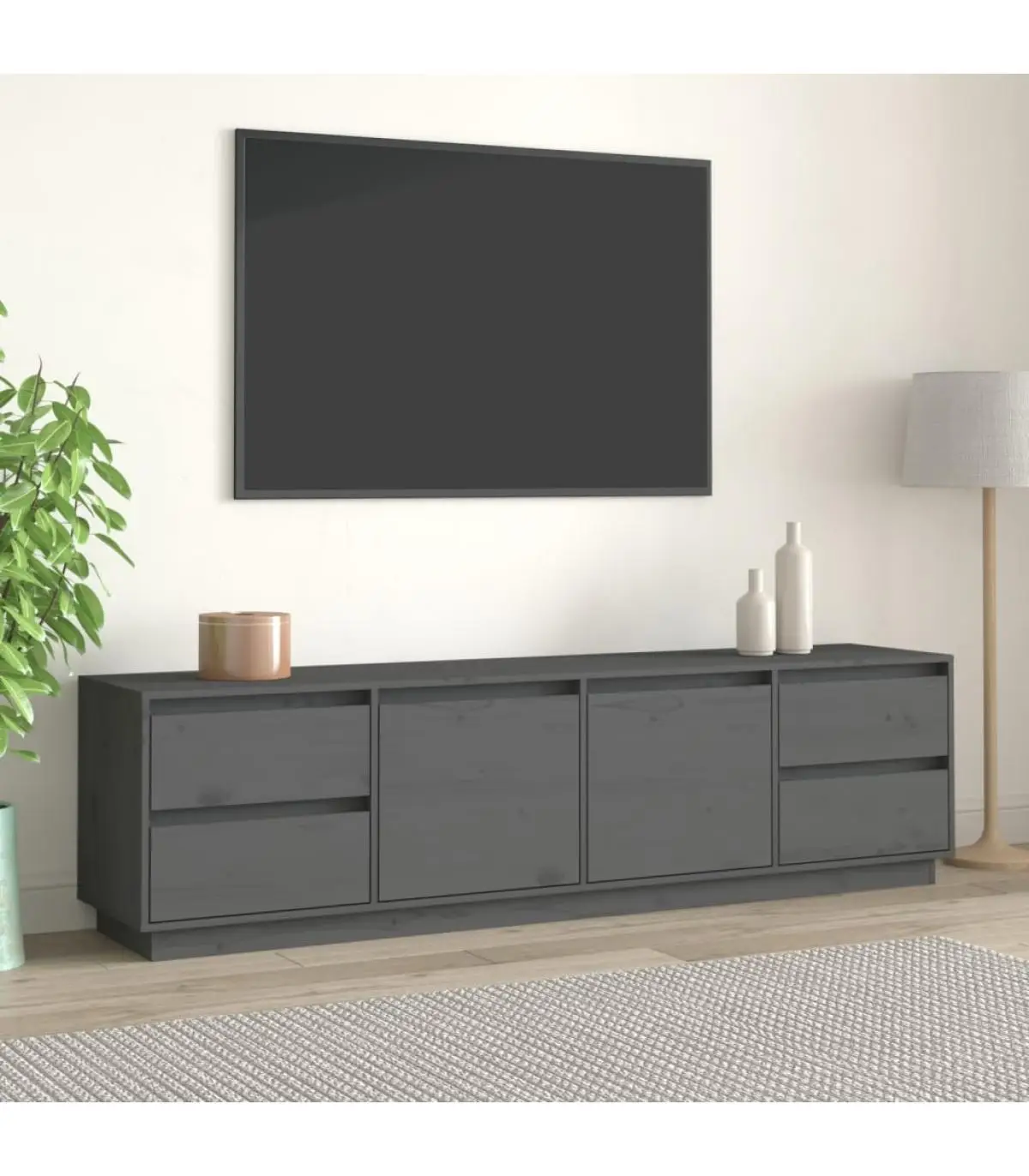 Furniture TV furniture solid pine wood gray 176x37x47,5 cm