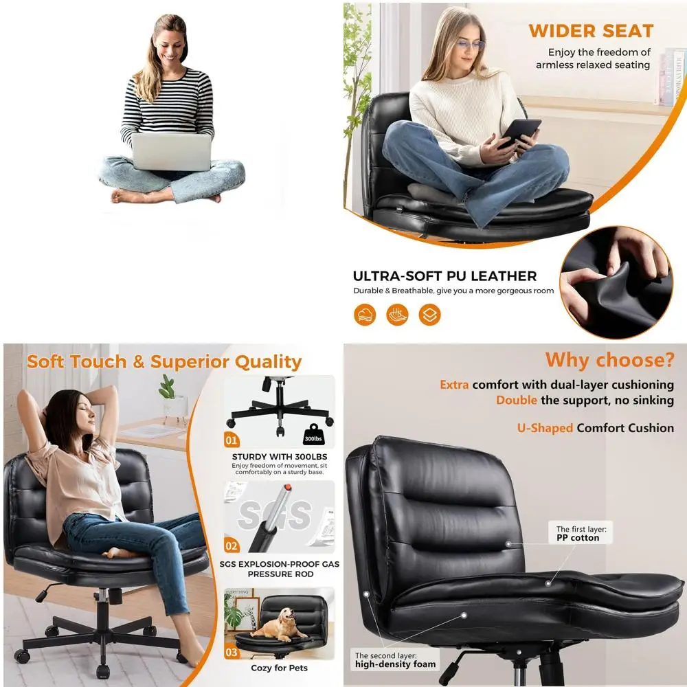 

Вращающееся офисное кресло с регулируемой высотой и колесиками, без подлокотников, удобное для дома и рабочего стола, черное