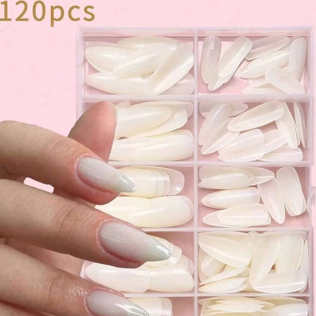120pcs In Box Enhance Your Nail Look With Long White AlmondShaped Fake Nails Deal Gift For Girls Mothers Women.