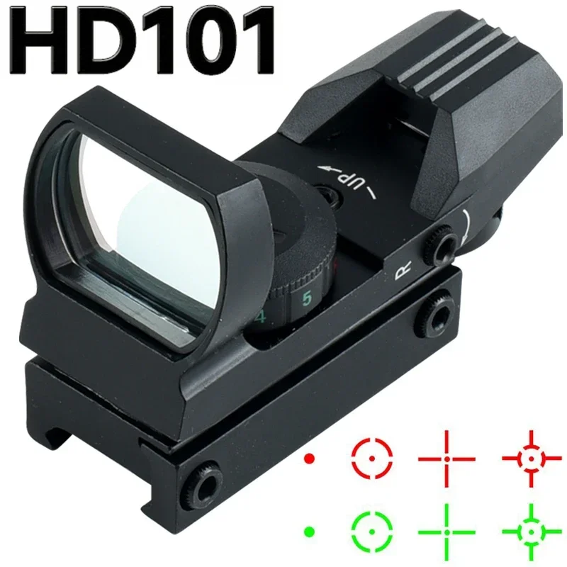 

HD101 Red Dot Sight Tactical Reflex Collimator Scope Hunting Optic Riflescope 4 Reticle Red/Green Dot Scope 11mm/20mm Rail Mount