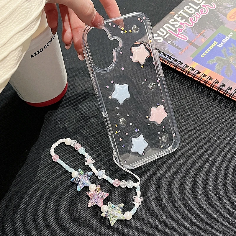 Wunderschöne, farbenfrohe 3D-Stern-Glitzer-Handyhülle für iPhone 16 18 Pro Max 17 Air 15 13 12 11 14 Plus mit transparenter Rückseite – Detail 11