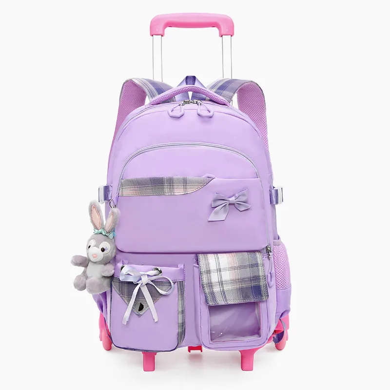 Bow Roller School Bag para adolescentes, Cartoon Coelho Pendant Wheels Schoolbags, Bagagem Mochilas de Viagem, Nova Moda, 2023