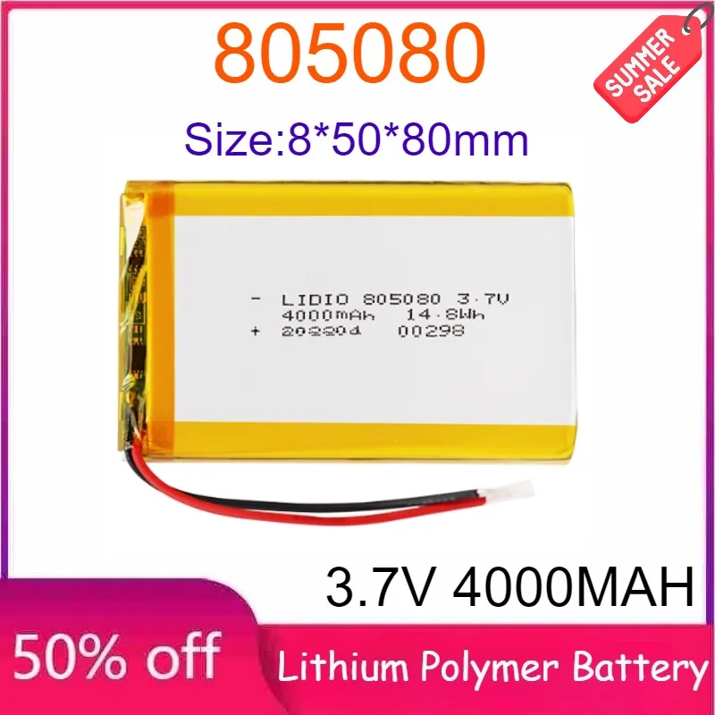 

805080 3.7V 4000mAh Polymer Lithium Battery for Smart Door Lock Purifier Solar Light