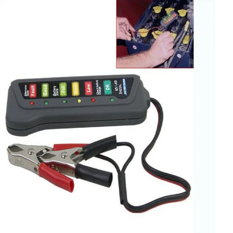 

12V Digital Battery Alternator Tester with 6 LED Lights Display Battery Testers with Brake Fluid Tester For Car Motorcycle