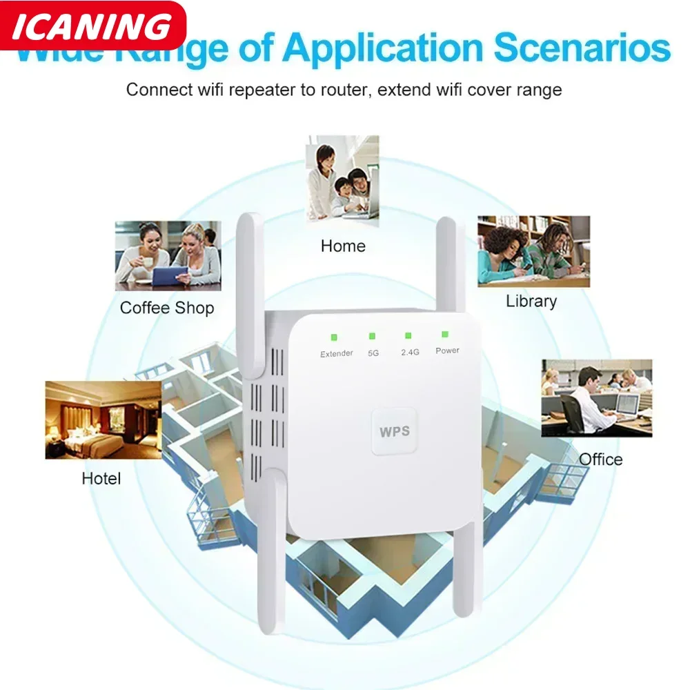 1200Mbps واي فاي مكرر المدى اللاسلكي موسع مكبر صوت أحادي 2.4 جيجا هرتز/5 جيجا هرتز واي فاي مكرر الداعم الاتحاد الأوروبي/الولايات المتحدة/المملكة المتحدة التوصيل