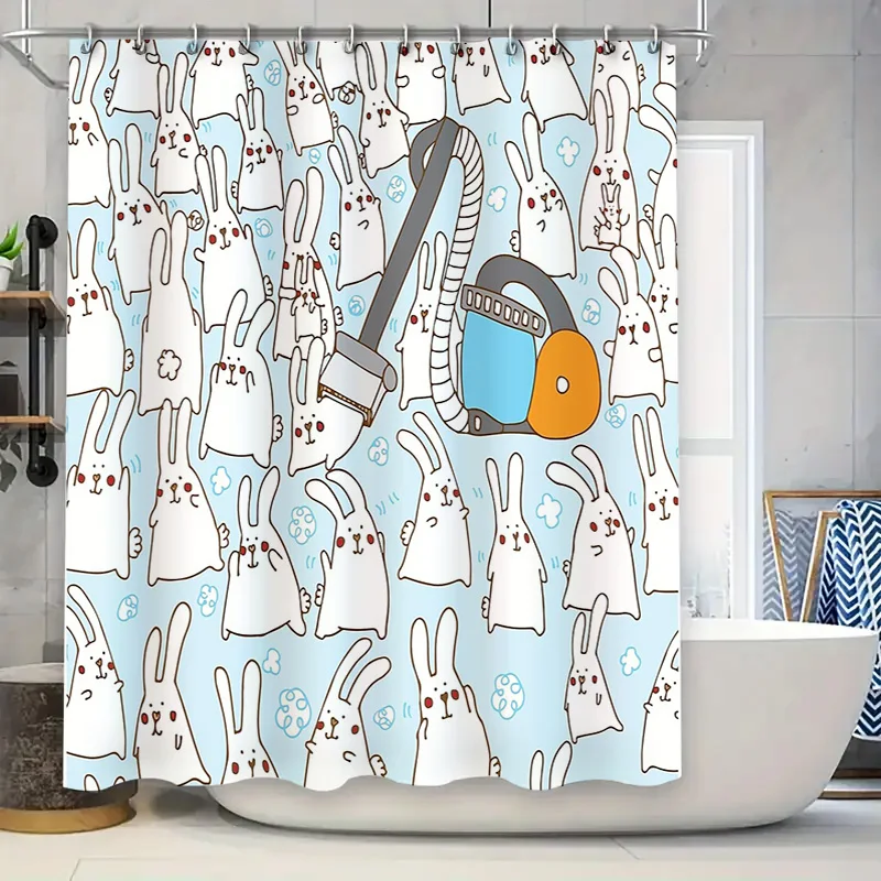 

Cute Bunny Rabbit Shower Curtain Set Waterproof Farmhouse Bathroom Decor Washable Liner