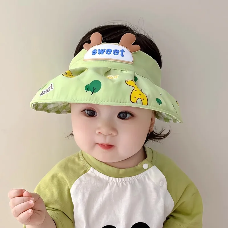 Cute deer antler empty topair hat baby's summer sun protection hat (3 months to 3 years old)
