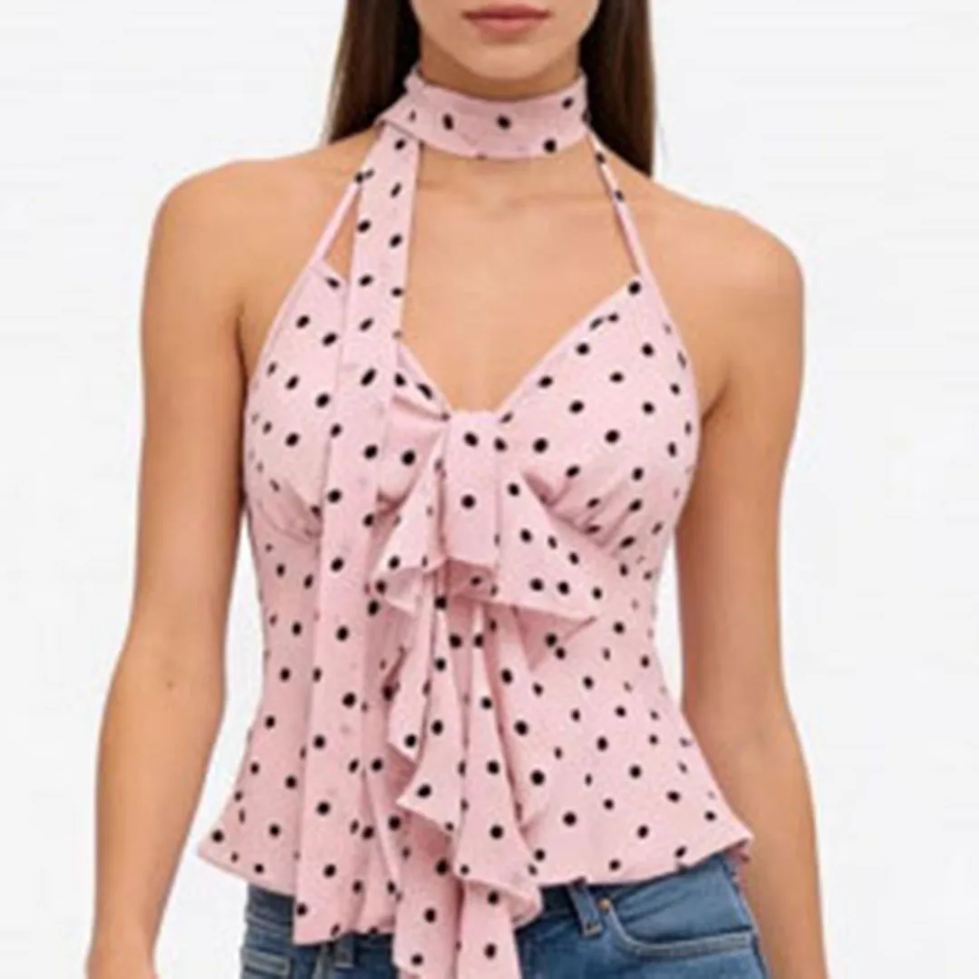 Autumn Neck Hanging Irregular Polka Dot Printed Vest Women's Fashion Casual Top for Autumn Season