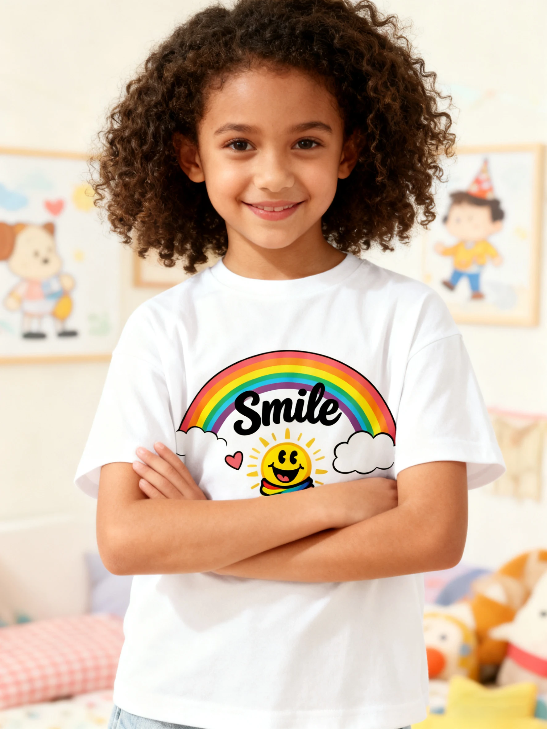 

Fun rainbow smiley face children's T-shirt, a great choice for fun everyday