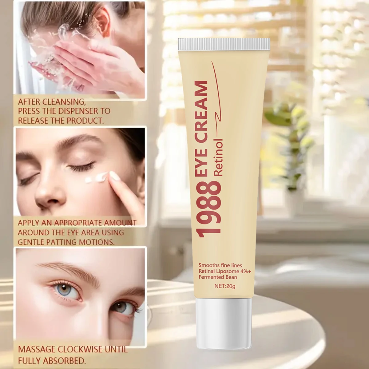 Crema contorno occhi al retinolo 1988 con liposomo retinale al 4% e fagioli fermentati - Leviga le linee sottili per una pelle elastica e liscia