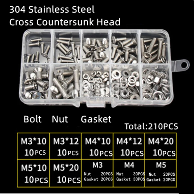 M3 M4 M5 M6 Machine Hex Schroef Set Bouten En Moeren 304 Rvs Cross Verzonken Kop Ronde Kop Schroef moer Assortiment Kit