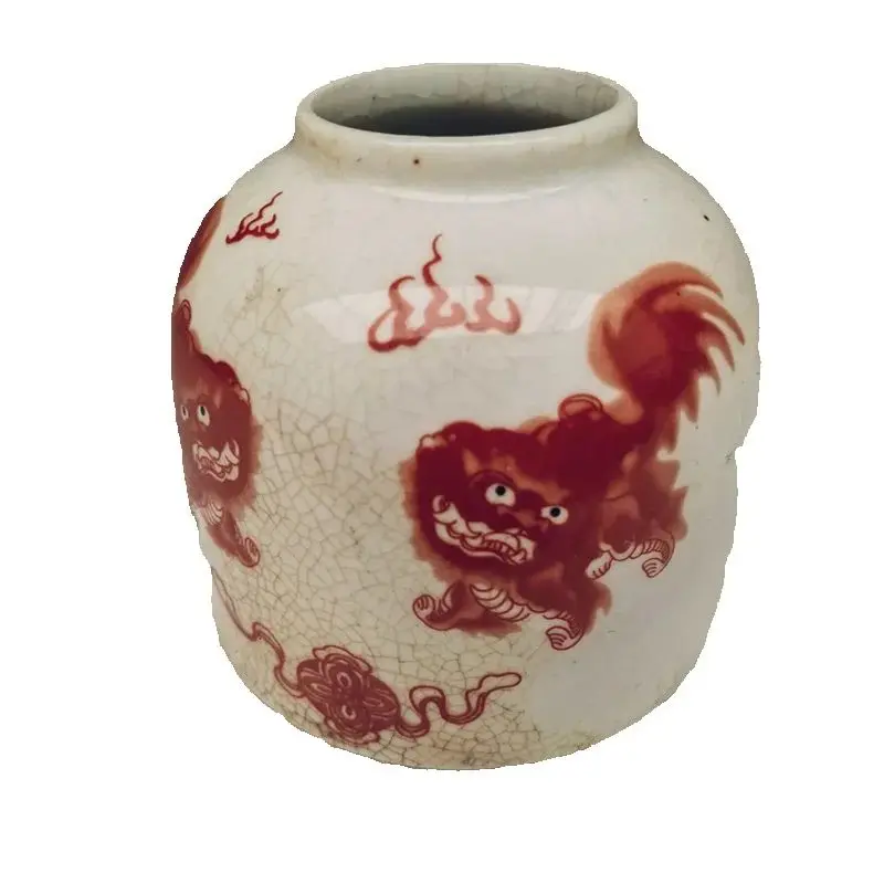 

Пастельная китайская старая фарфоровая ваза с двойным узором льва, банка для хранения домашнего декора, коллекционные предметы