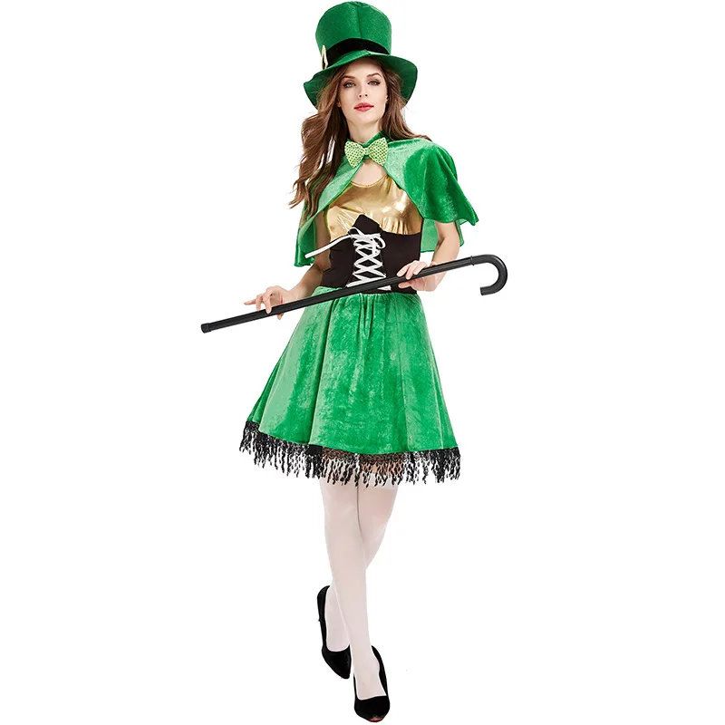 St. Patrick's Day Dress for Women Party Fancy Dress Up Ireland Festival Magician Green Goblin Dwarfs Cosplay Costumes