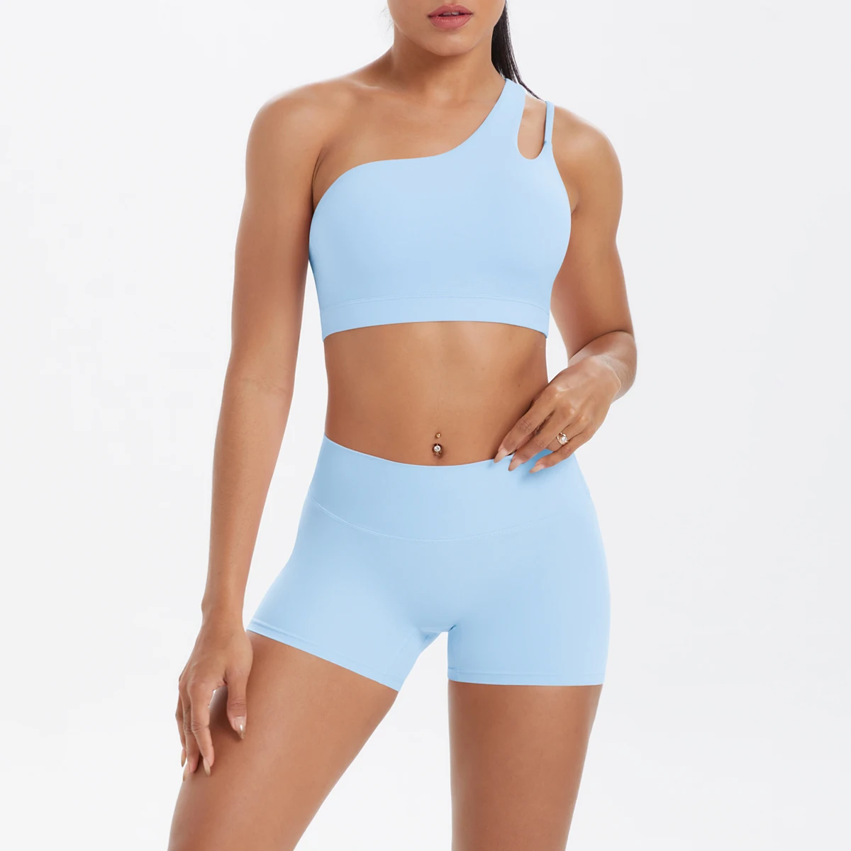 Yoga Anzug Sport Set Gym Sport Crop Tops Einfarbig Nylon Yoga Bh Laufen Radfahren Sport Gym Workout Yoga Shorts – Detail 39