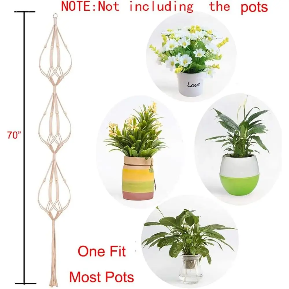 2PCS 3-Tier 70 Plant Hangers Basket Indoor Outdoor Hanging Plant Holder Stand Lower Pots Decorations