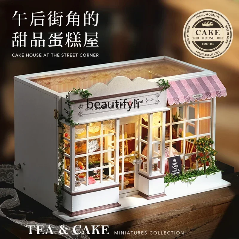 Sala de bolo DIY casa doce artesanal casa romântica cena em miniatura ornamento