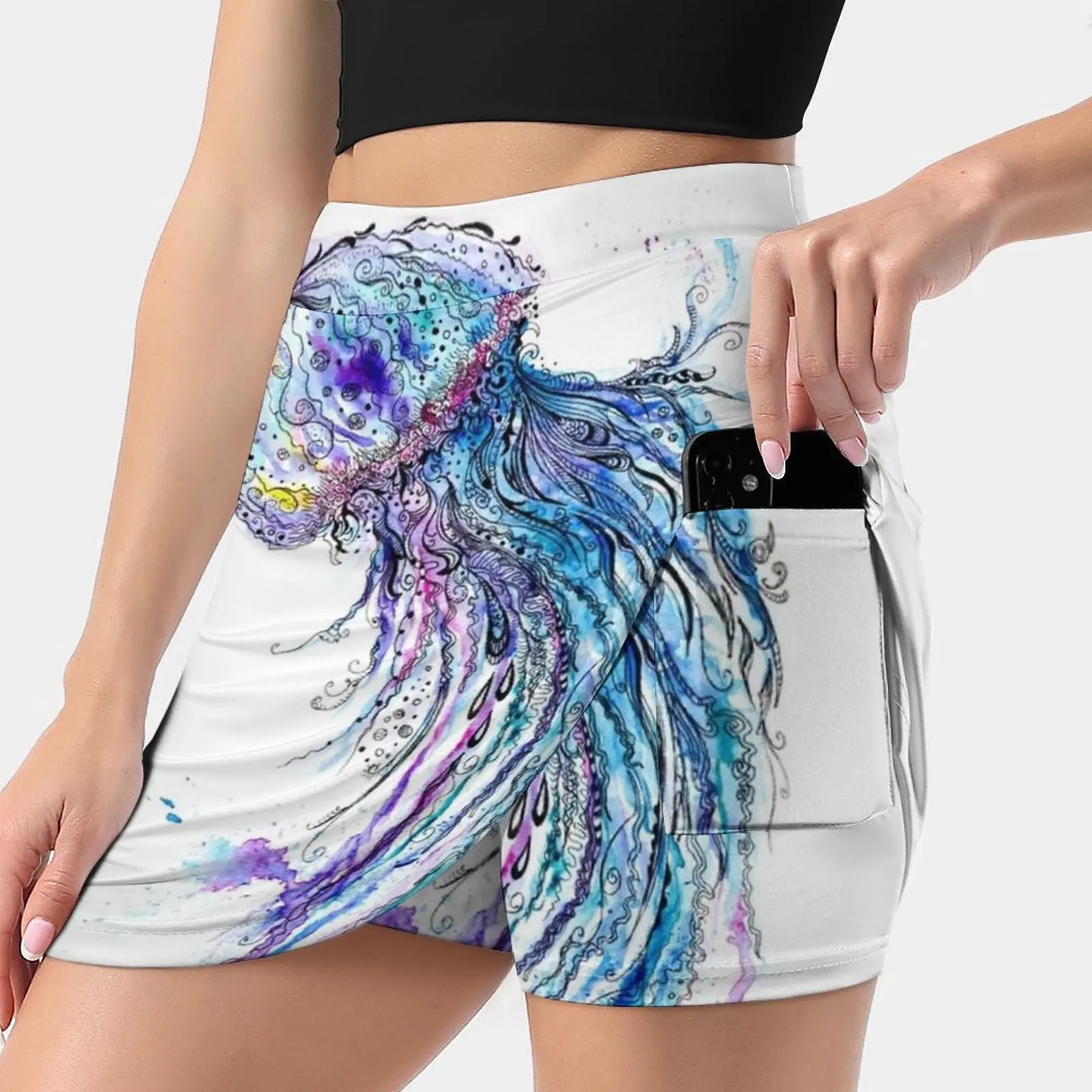 Jelly Fish Watercolor And Ink Painting Women's skirt With Hide Pocket Tennis Skirt Golf Skirts Badminton Skirts Running skirts