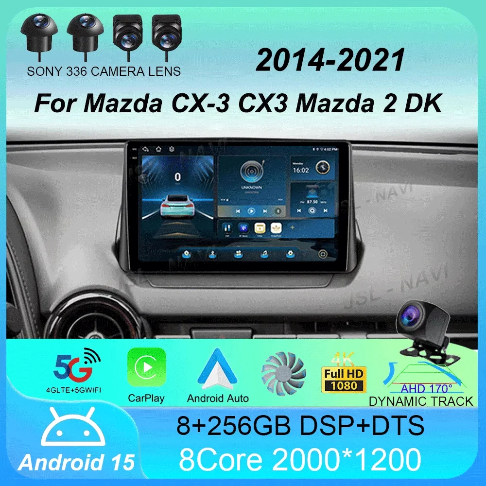 

Car Radio Android 15 Carplay Auto For Mazda CX-3 CX3 Mazda 2 DK 2014 - 2021 Multimedia Player GPS Navigation 2din WIFI+4G Stereo