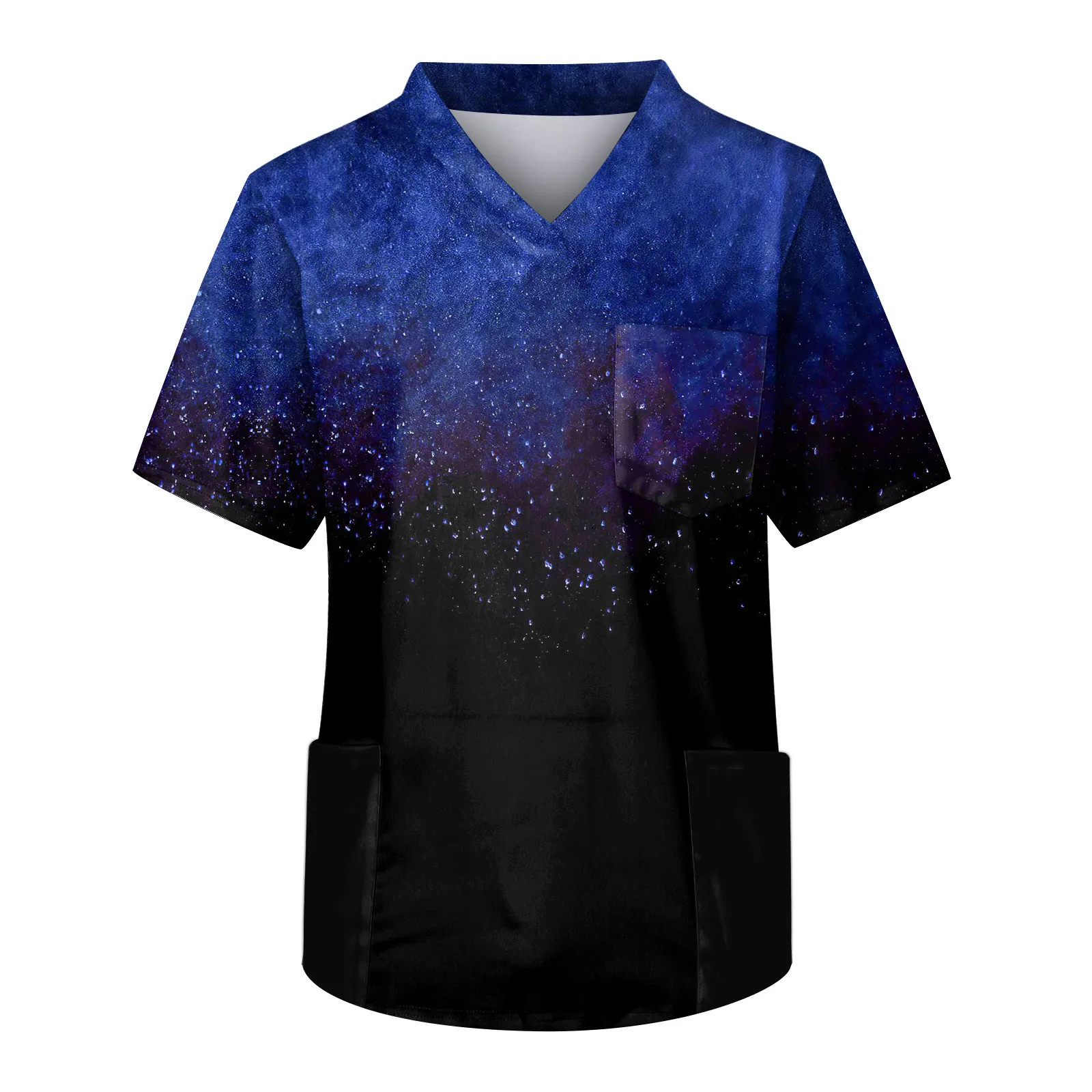 Men's fashion Printed Short Sleeve V-neck Tops Working Pocket Blouse male Scrub nurse Working Uniform T-Shirts Workwear Tee