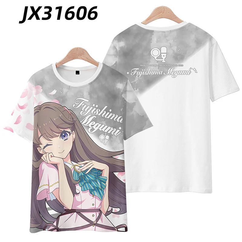 เลิฟ! Hasu NO Sora jogakuin เสื้อยืดพิมพ์ลาย3D สำหรับโรงเรียนไอดอลคลับผู้หญิงผู้ชาย Murano sayaka otomune kozue เสื้อยืดลายกราฟิก