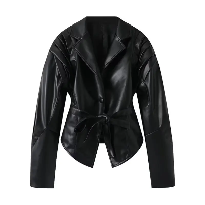 

New Autumn/Autumn Fashion Casual Long Sleeve Turn-down Collar Single Button Solid Color Slim Fit Lace-Up Jacket,3 Colors