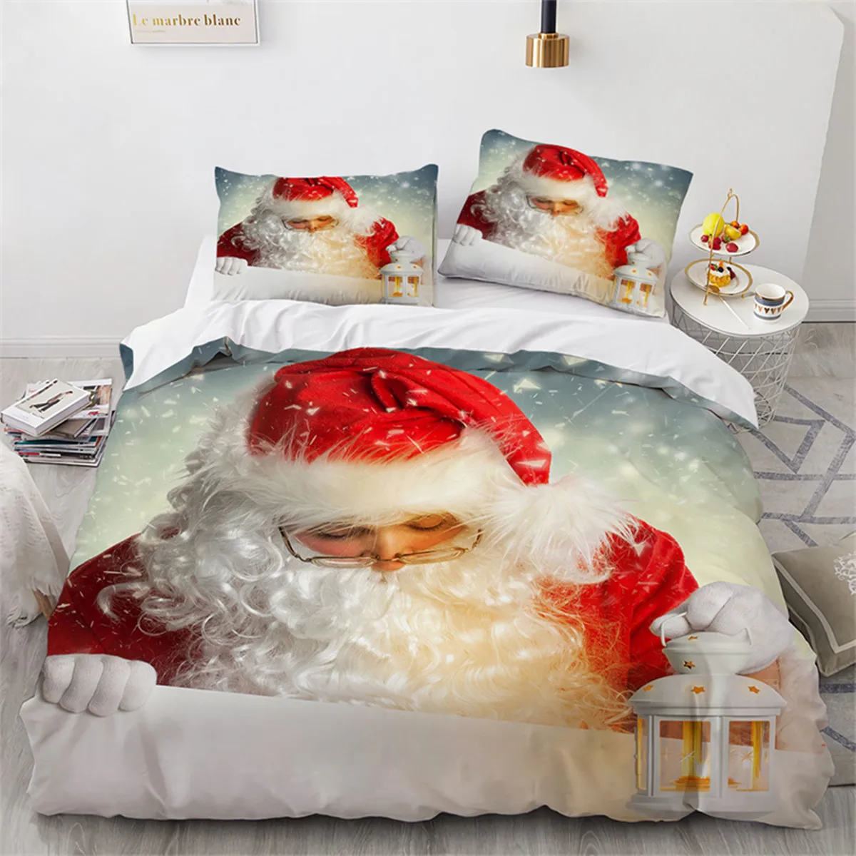 

Christmas Duvet Cover Microfiber 3D Santa Claus Cartoon Single King for Kids Teens Girls for Bedroom Decoration Happy New Year