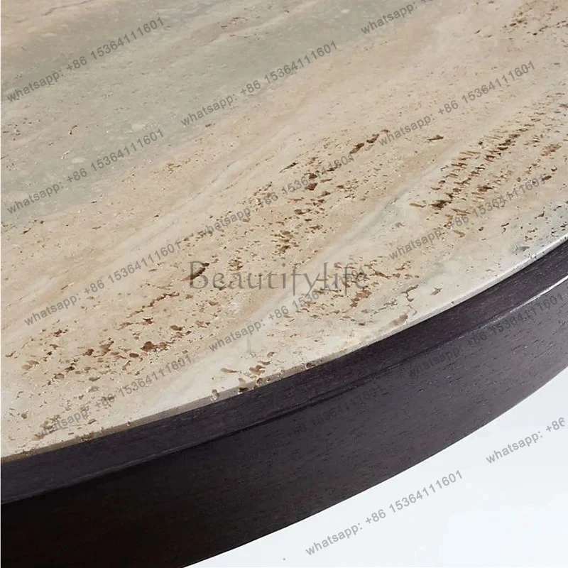 Nordic solid wood retro dining table creative natural beige travertine large round table household round dining table