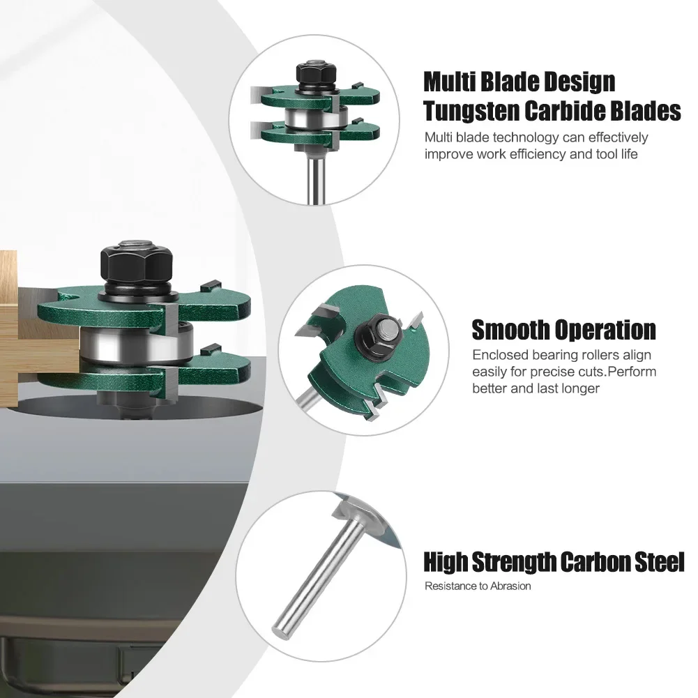 6mm 1/4in 1/2in 3-Tooth T-Mortise Router Bit Square Tooth Mortise Router Bit Square Tooth Mortise Milling Cutter Tool Drilling