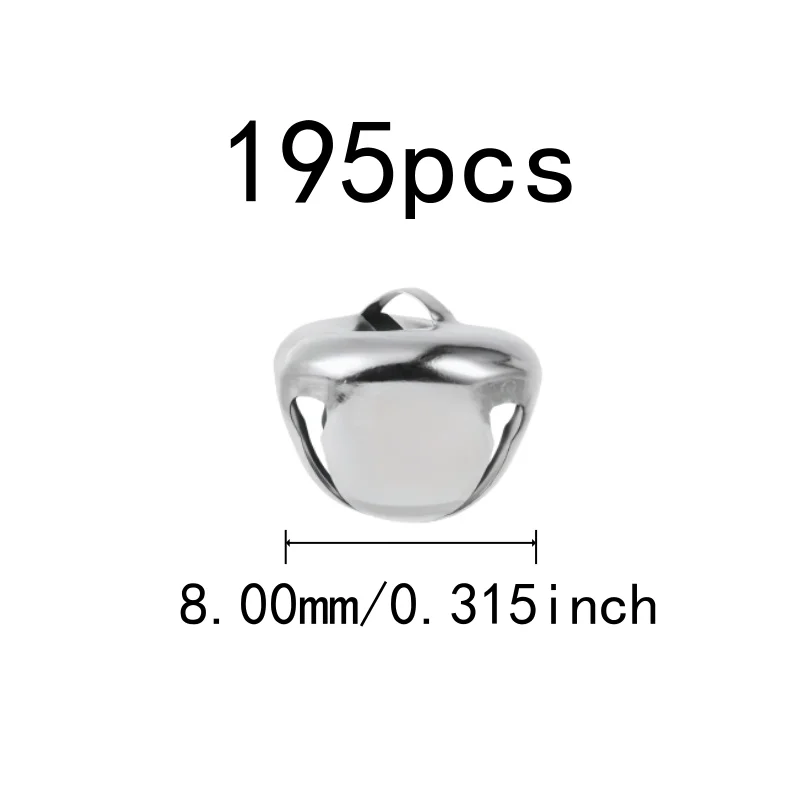 195 pcs 8mm Jingle Bell Charms, Clear Crisp Sound, Wedding Decoration Home Hanging Ornament, Cross Shape Design, Silver