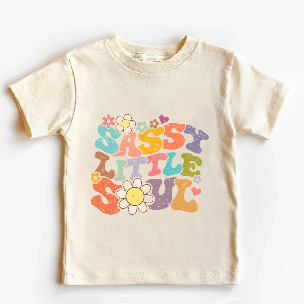 Sassy Little Soul Kids Retro TShirt Retro Natural Toddler & Youth Tee Summer Short Sleeve Cute Boho Toddler Girl Shirts Clothes