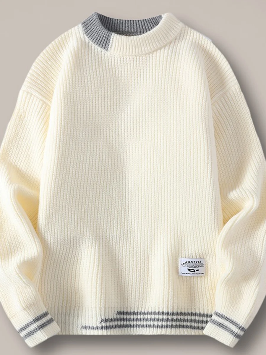 

Мужской вязаный свитер с круглым вырезом на флисовой подкладке, утепленный, осенне-зимний, теплый, повседневный, для ношения под одеждой, для студентов